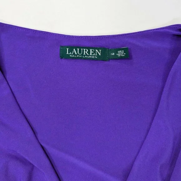 Lauren Ralph Lauren Wmns 12 Purple V-Neck Stretch Sleeveless Cocktail Dress - Picture 8 of 9